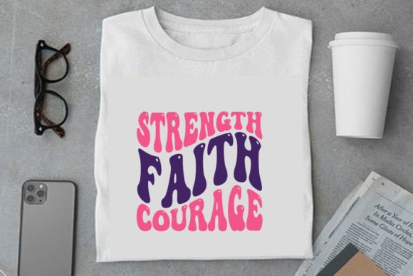 Retro Breast Cancer Design, Strength Faith Courage